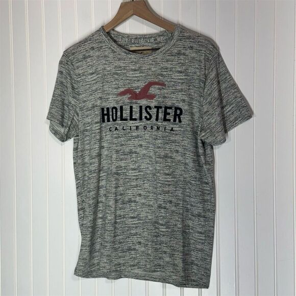 Hollister California Logo Tee Gray Heathered Seagull Graphic T-Shirt Mens M Y2K - Picture 1 of 7